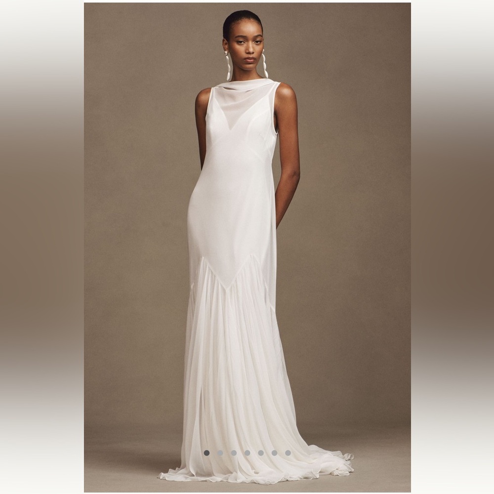 Besa Aree v-neck layered chiffon wedding gown
